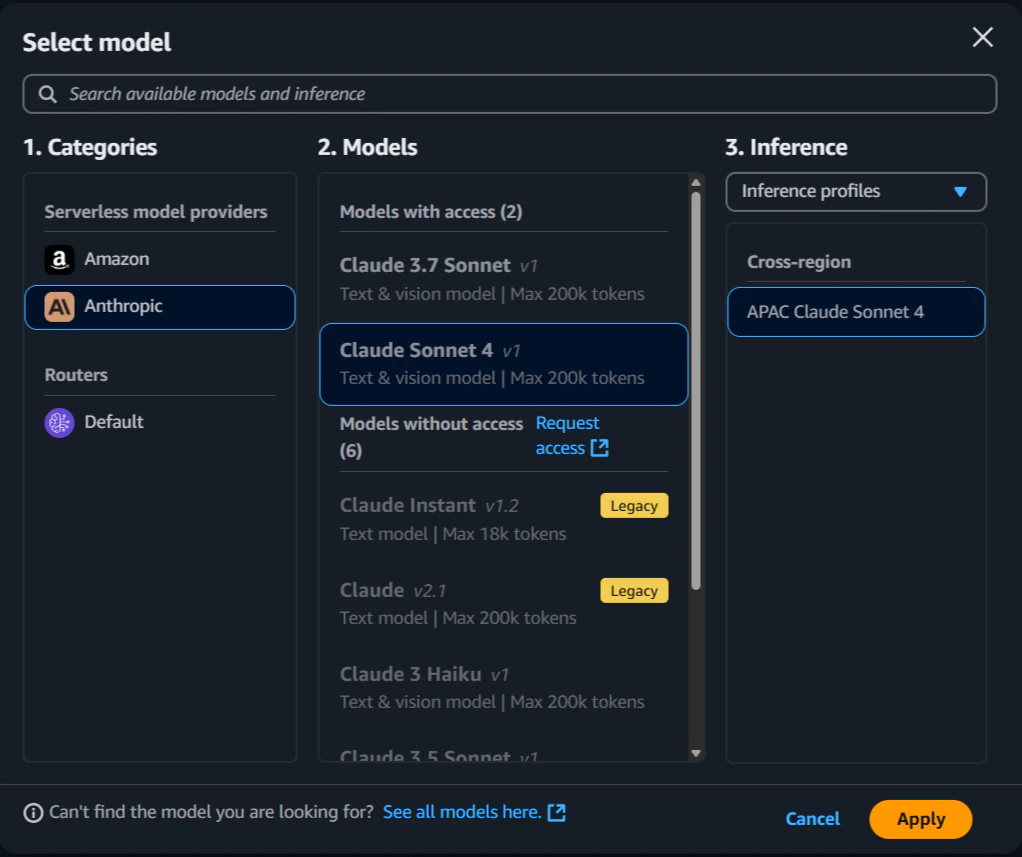 Amazon Bedrock Guardrails: モデル選択画面