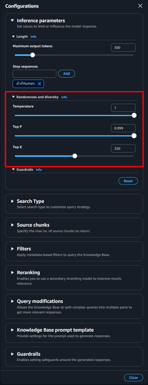 Evaluations: 推論パラメータの設定