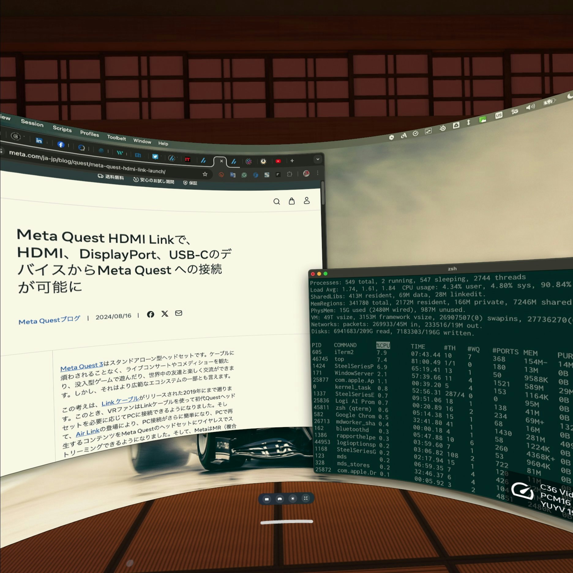 シアタービューで表示したスクリーン(曲面モード)