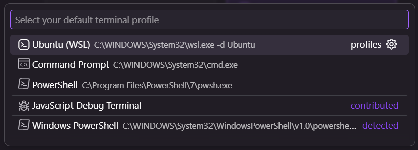 Select Default ProfileメニューからWSLを選択