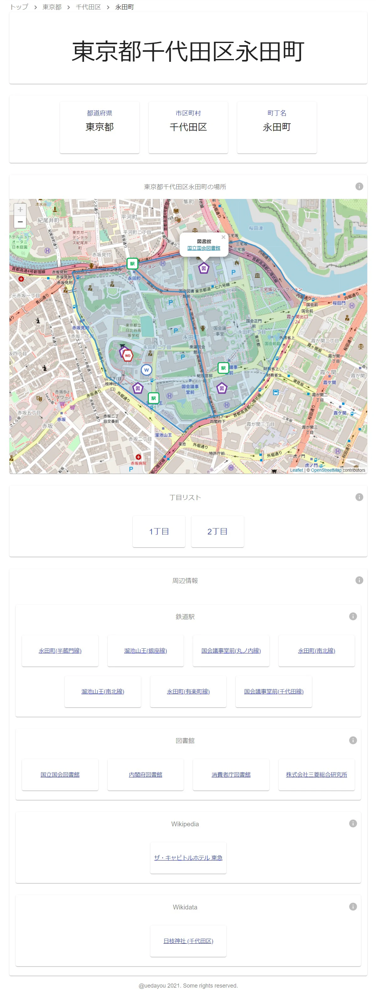 東京都千代田区永田町のLinked Open Addresses Japanのページ