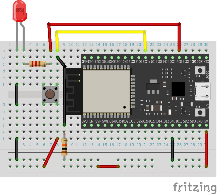 ESP32-DevKitC-32Dの5番ピンにタクトスイッチを繋ぐ