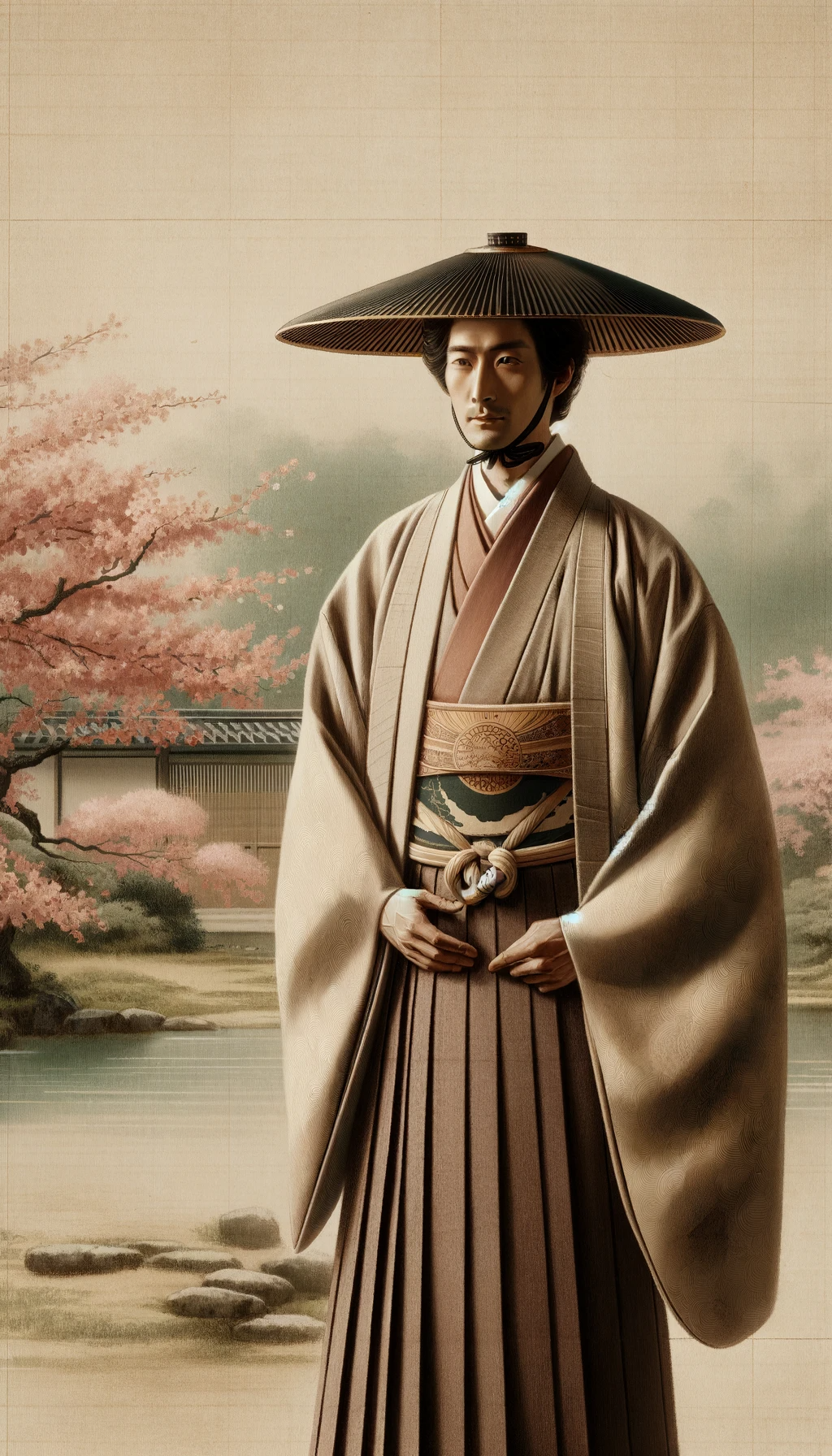 DALL·E 2024-01-02 12.01.40 - A noble man from the Nara period in Japan, wearing traditional clothing. He has a layered silk uwagi with wide sleeves, a hakama reaching his ankles, .png