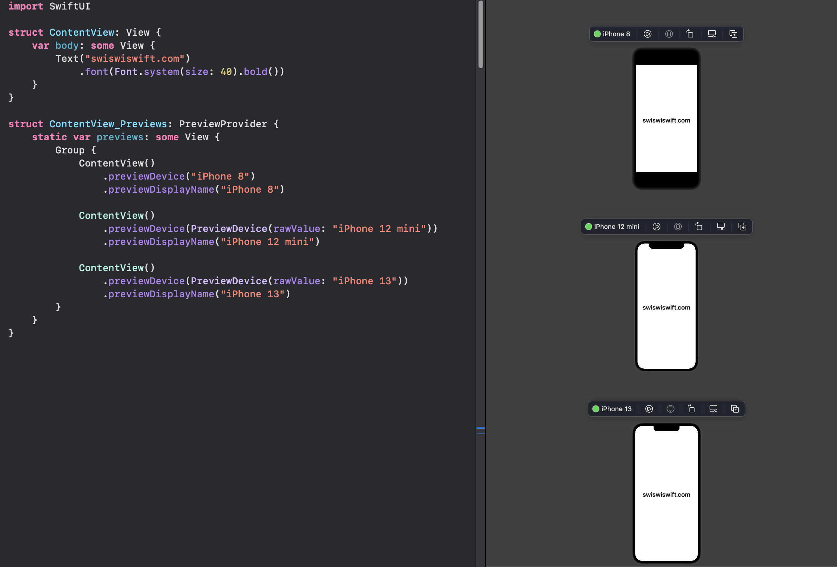 SwiftUIでさまざまなデバイスのプレビューを確認する