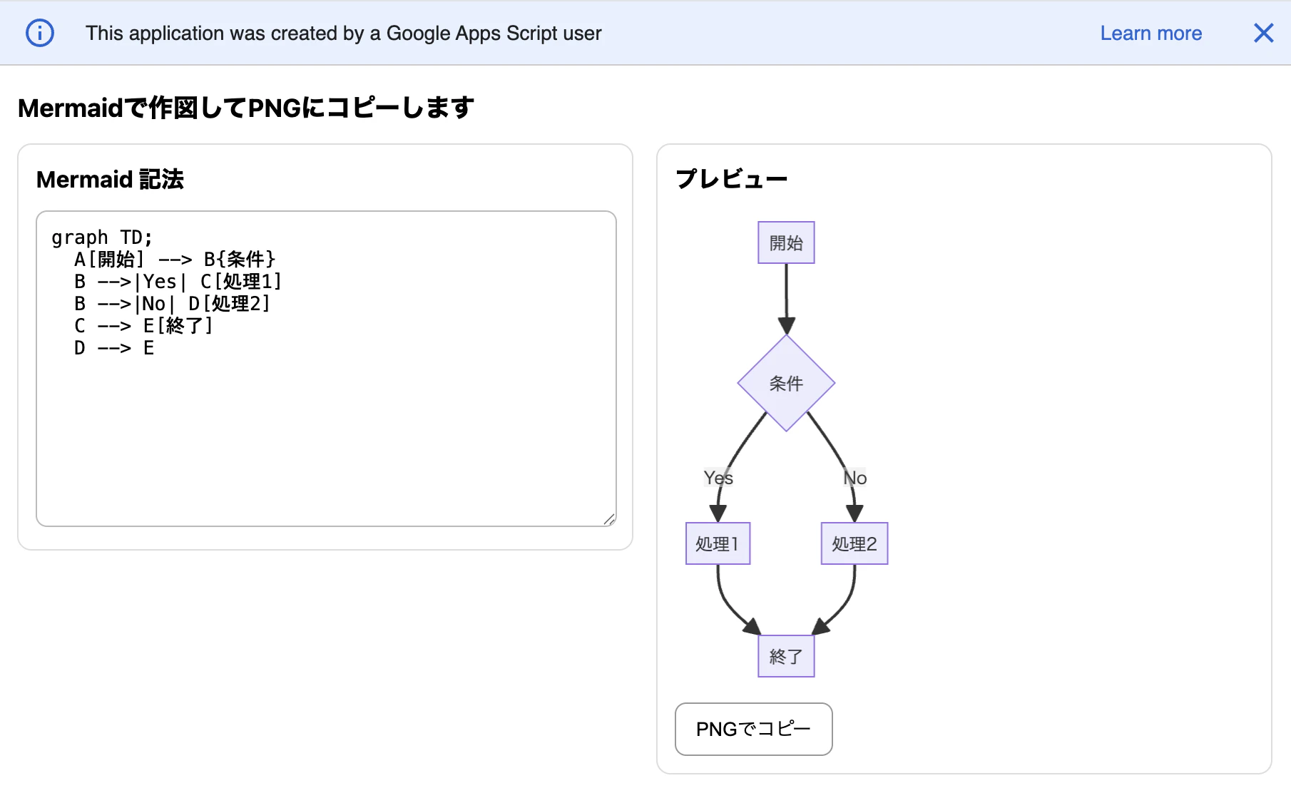 Mermaidで作図してPNGにコピーする画面