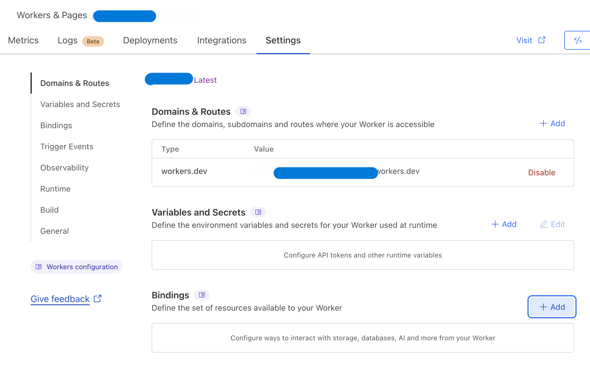 ダッシュボードでBindingsをAddする