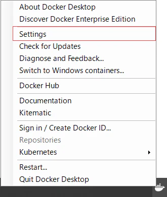 Dockerを右クリック→「Settings」