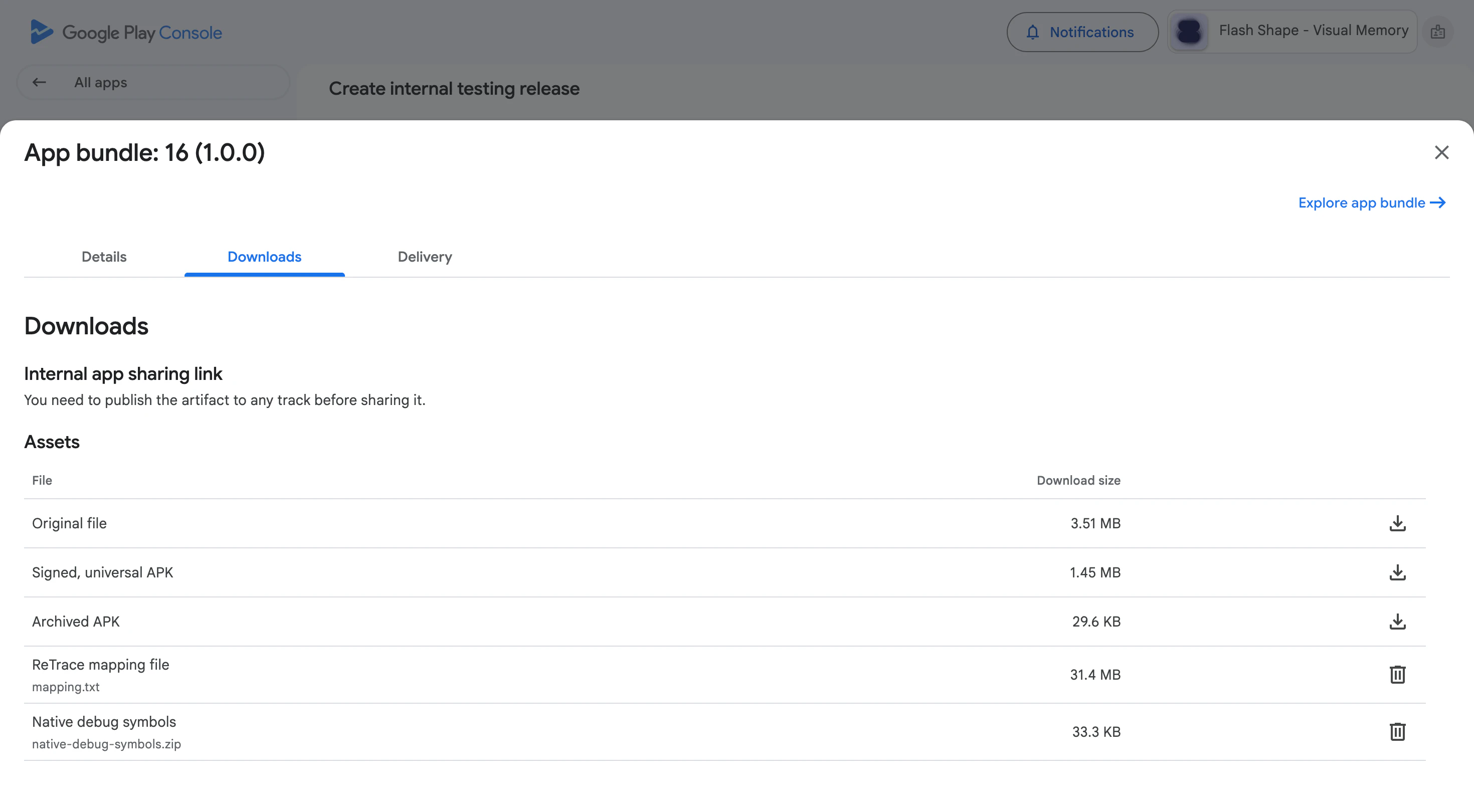 Google Play ConsoleのApp Bundle詳細画面でNative debug symbolsが追加された