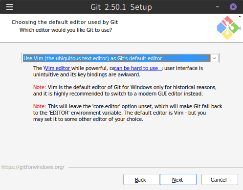 Choosing the default editor used by Git