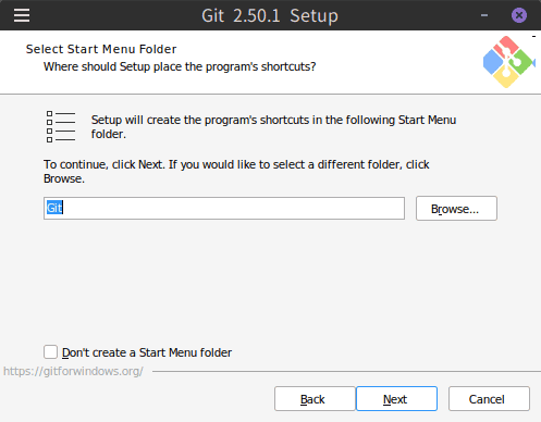 Select Start Menu Folder