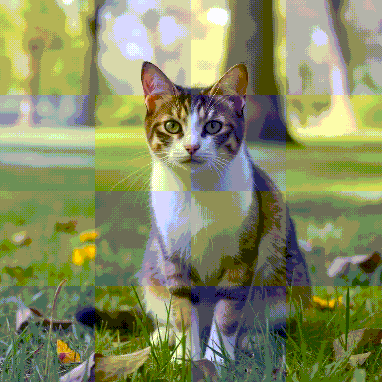 公園にいる猫がマルチモーダル埋め込みの方向ベクトルに沿ってライオン風へ変化していく生成 GIF