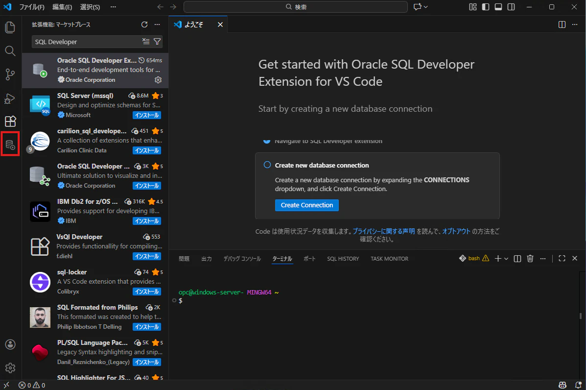 Oracle SQL Developer Extension for VS CodeのGet started画面