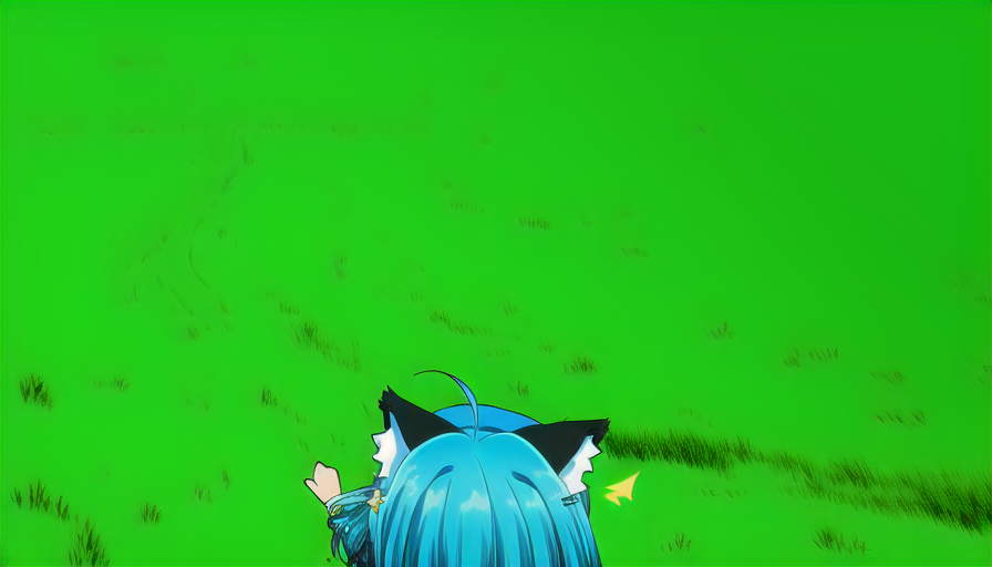 blue hari, grass, from above, very fast,chasing,{{{{{running}}}}}, {{{{wavy hai s-3585784744.png