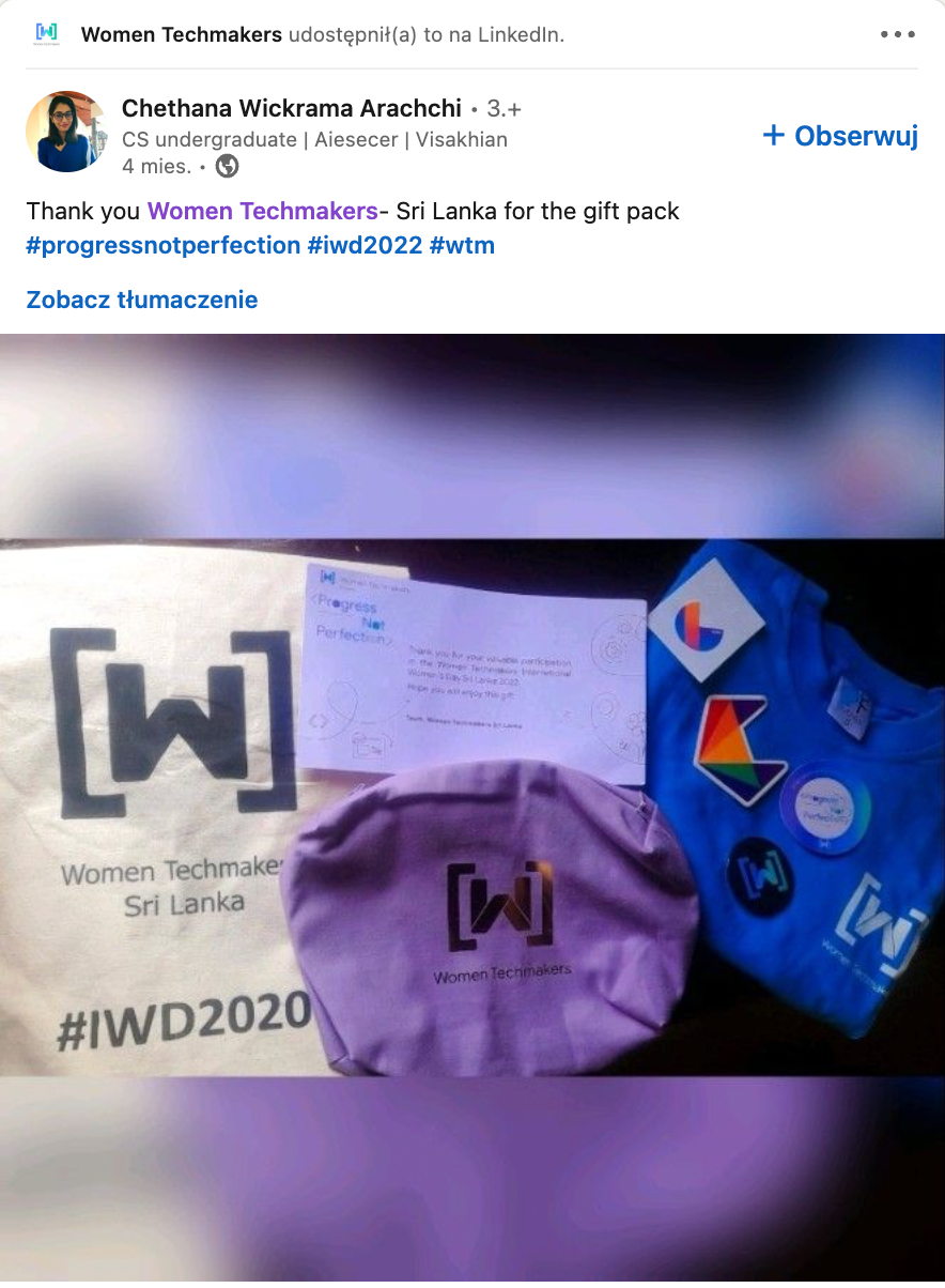 Women Techmakersのアンバサダー1名にスワッグパックをプレゼント。