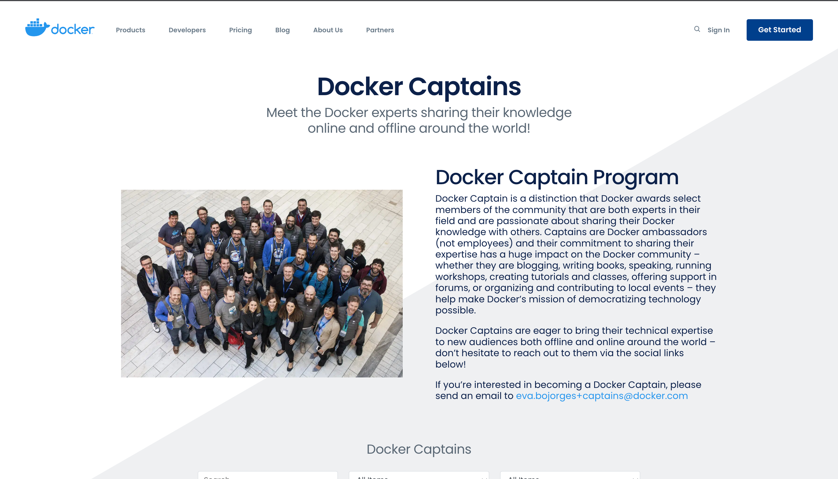 Docker CaptainsのウェブサイトとDeveloper Community Leaderプログラムの一例