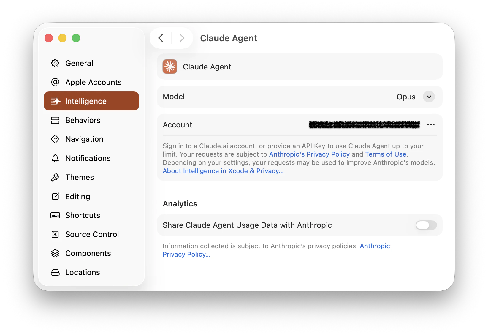 Claude Agent設定画面