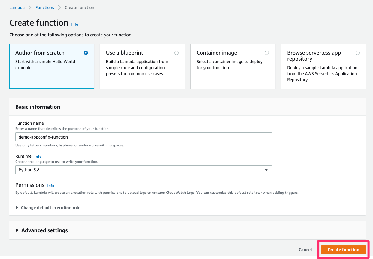 Lambda関数の作成入力 Lambda関数の作成入力