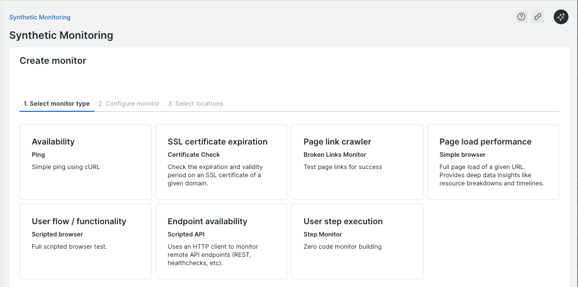 New Relic Synthetic Monitoringの種別一覧