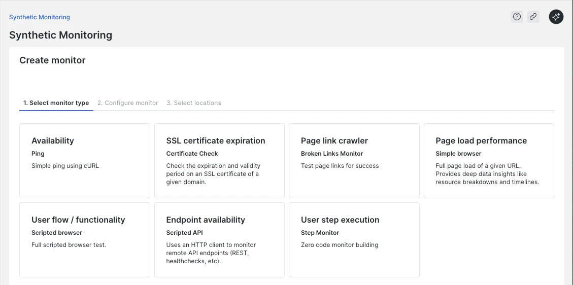 New Relic Synthetic Monitoringの種別一覧