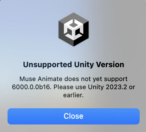 Unity6でのエラーメッセージ Unity6でのエラーメッセージ、UnsupportedUnityVersionのポップアップエラー画面