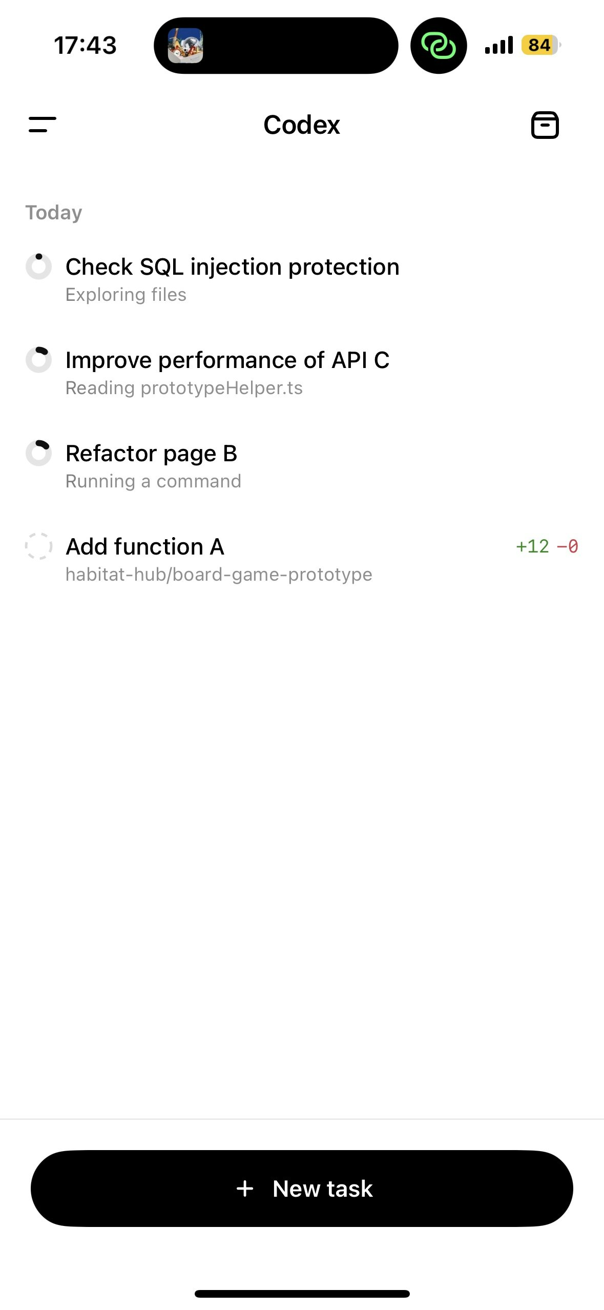 スマホからの開発体験 - ChatGPTアプリでみるタスクリスト
