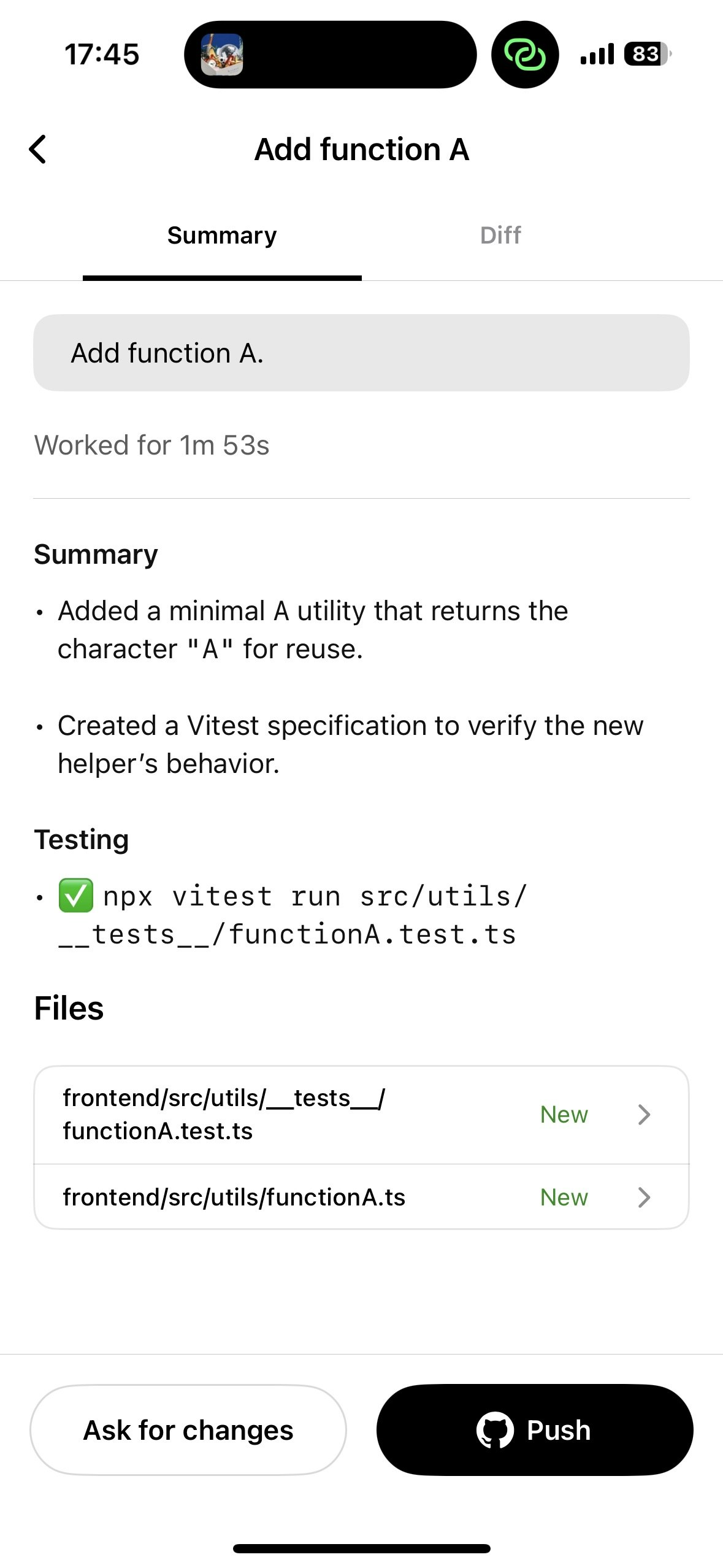 スマホからの開発体験 - あるタスクのsummary