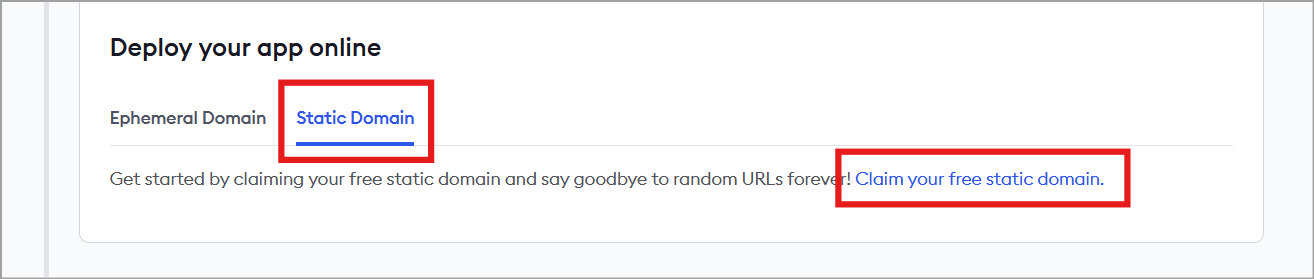 Claim your free static domain