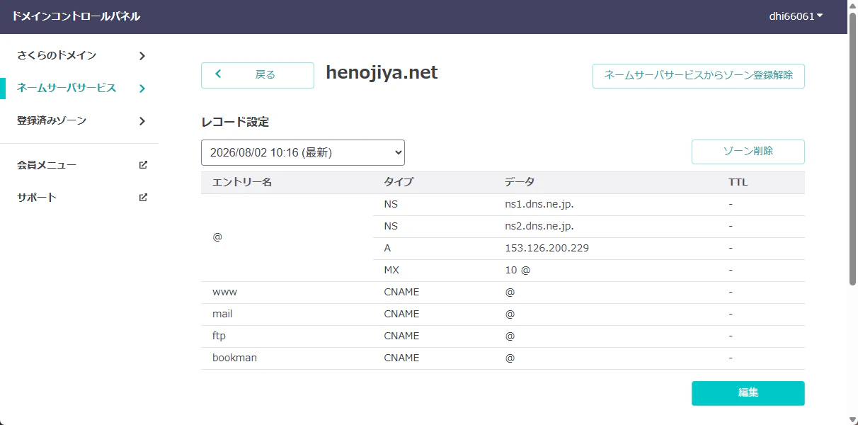 DNSレコード設定例