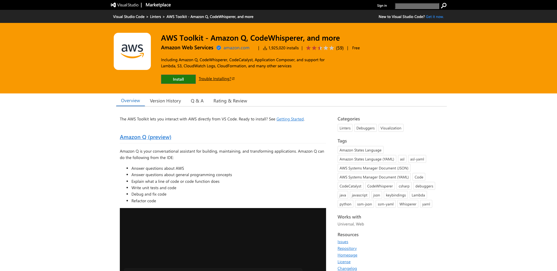 FireShot Capture 066 - AWS Toolkit - Amazon Q, CodeWhisperer, and more - Visual Studio Marke_ - marketplace.visualstudio.com.png