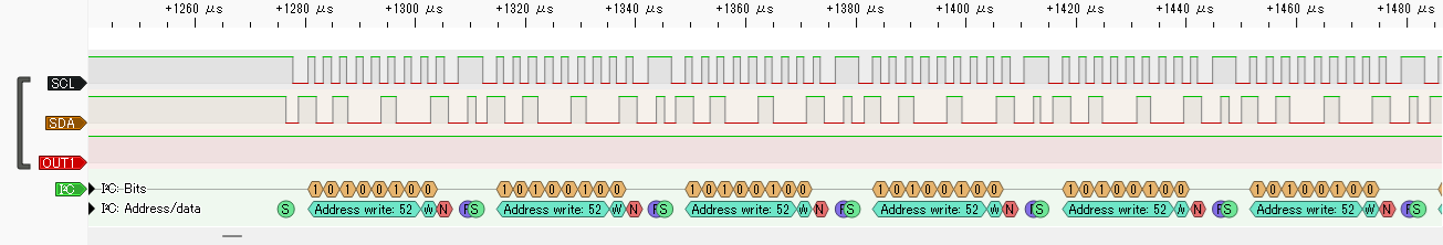 I2CW 3引数サンプルプログラムの出力 (接続無) (拡大)