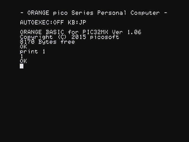 起動後操作を行った画面 (ORANGE pico)