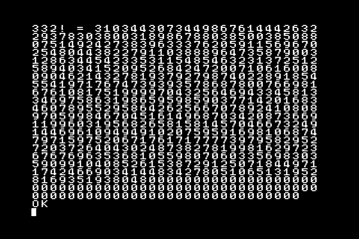 332の階乗を求めた結果