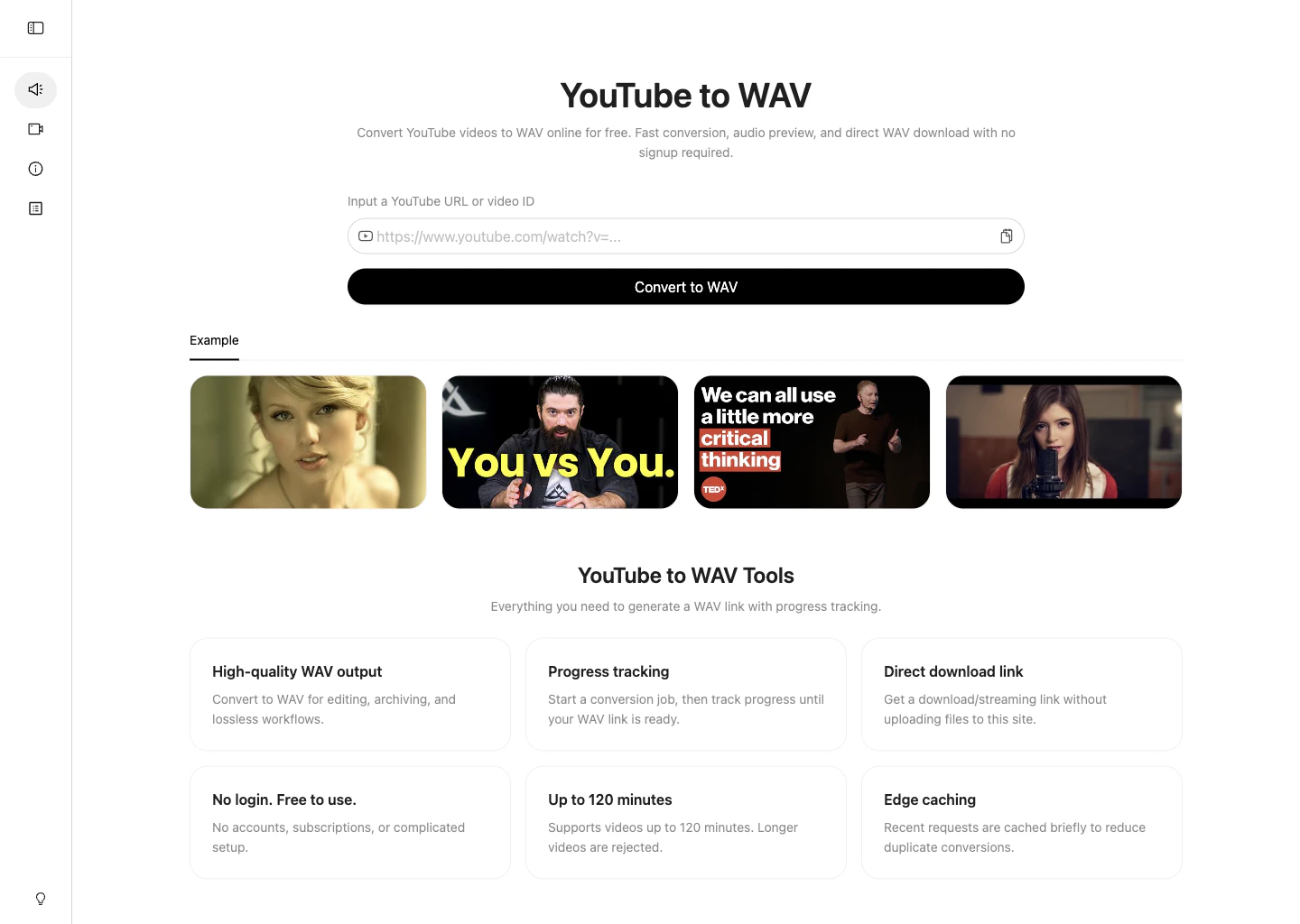 YouTube to WAV screen