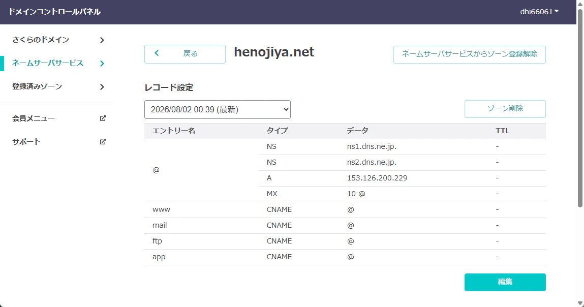 DNSレコード設定例