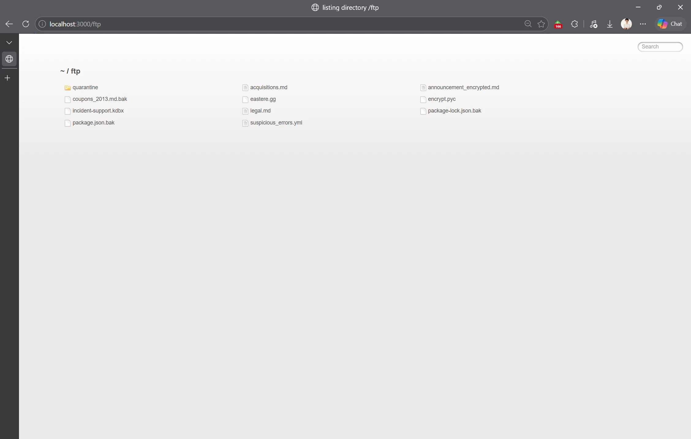 /ftp のファイル一覧と、社外秘 acquisitions.md が誰でも読める様子