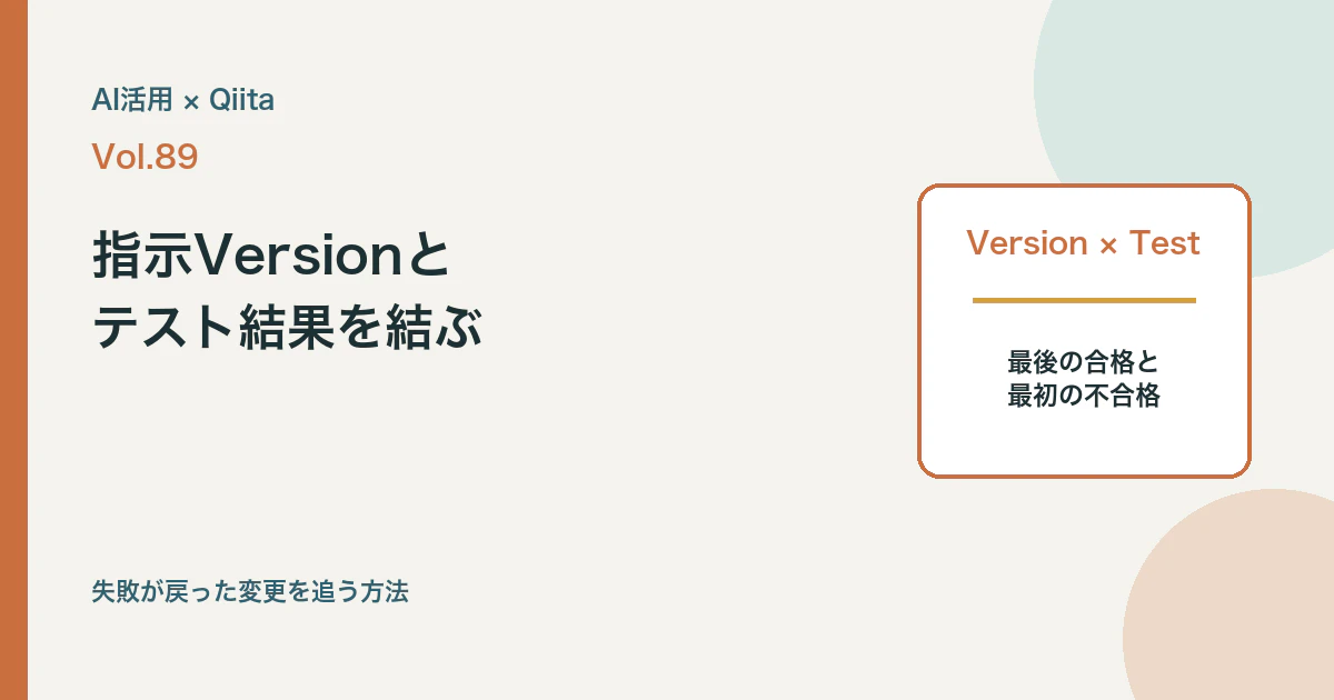 AIへの指示Versionとテスト結果を同じ履歴で追い、失敗が戻った変更を探す