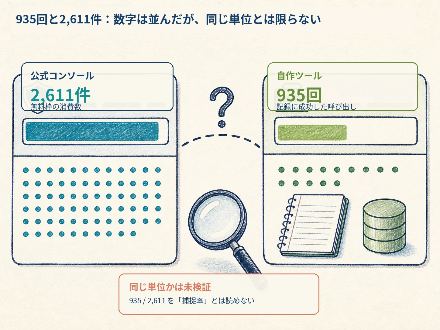 935回と2,611件: 数字は並んだが、同じ単位とは限らない