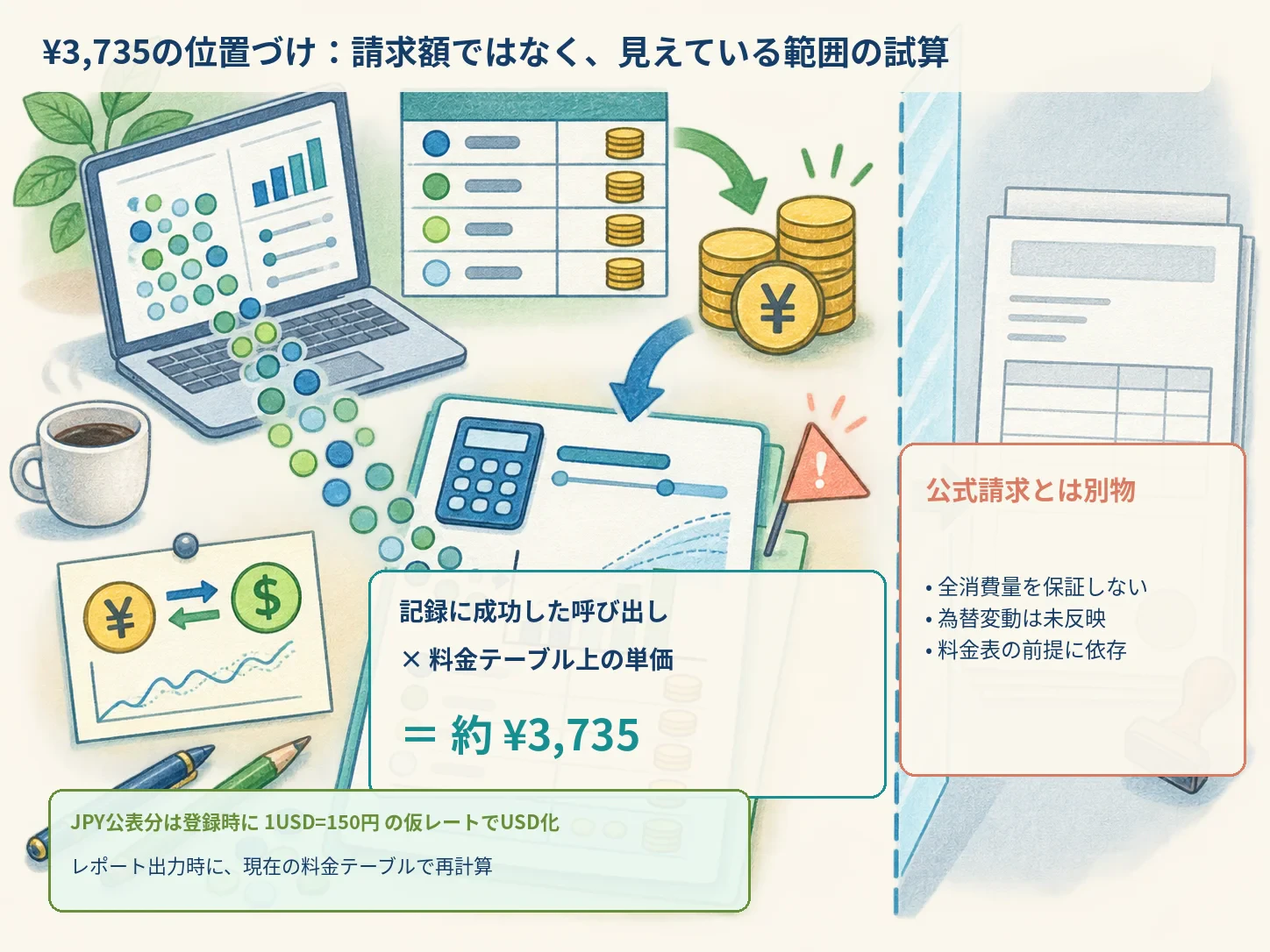 ¥3,735の位置づけ: 請求額ではなく、見えている範囲の試算