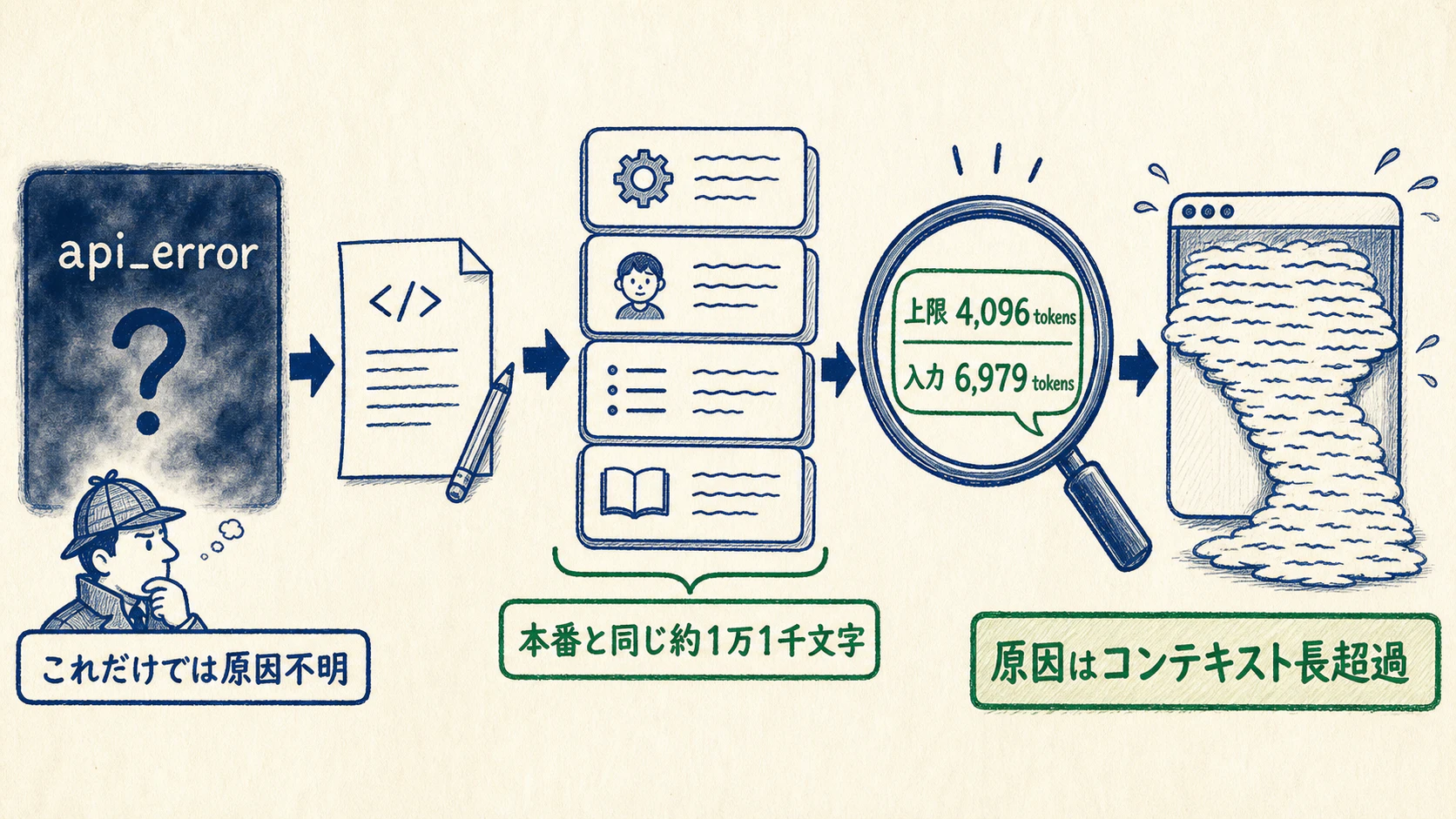 粗いapi_errorから、本番相当の入力で4,096トークン上限を突き止める調査過程