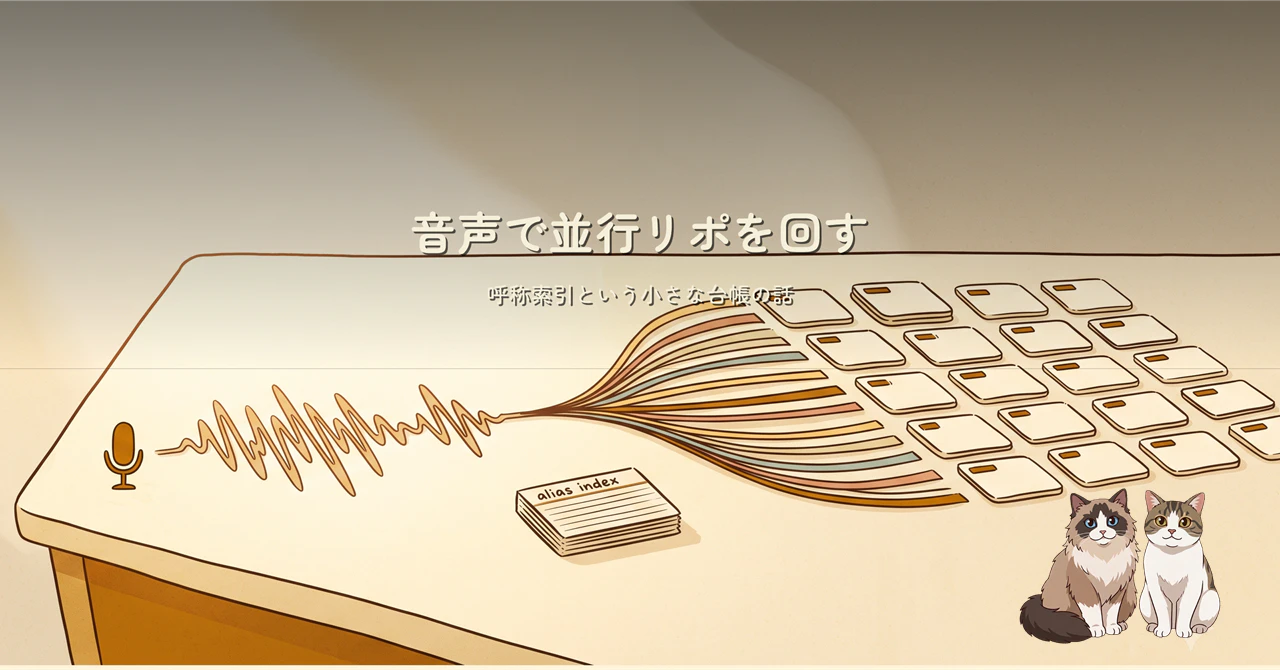 音声入力で複数リポを回す模式イラスト