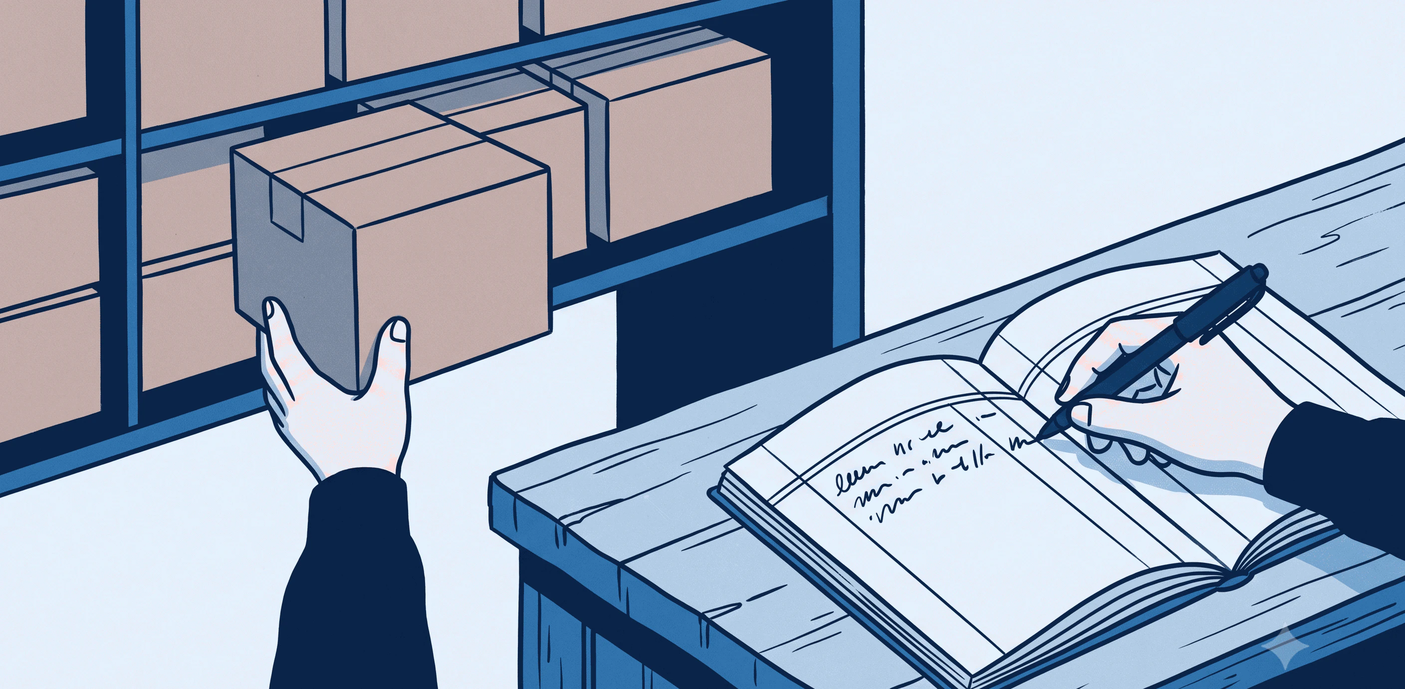 荷物を受け取るたびに、日付と差出人を帳面へ書き込んでいる
