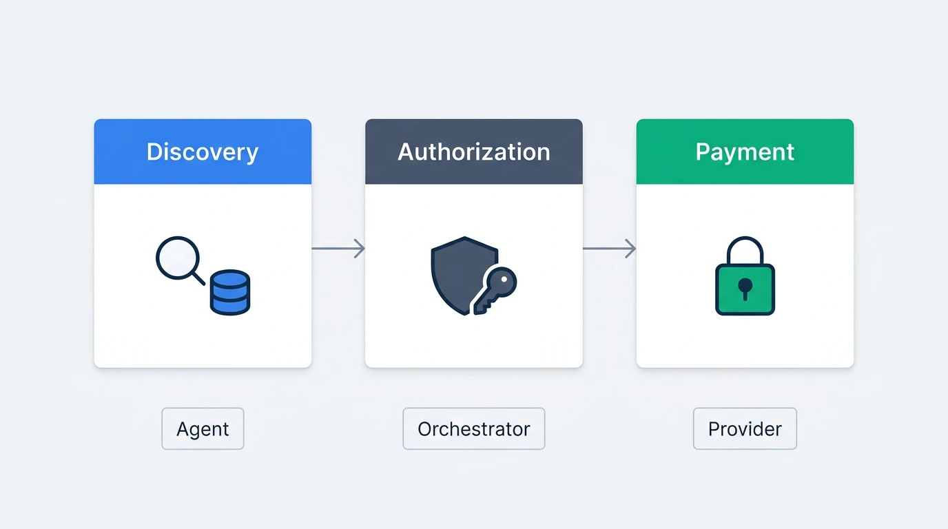 3層プロトコル: Discovery → Authorization → Payment