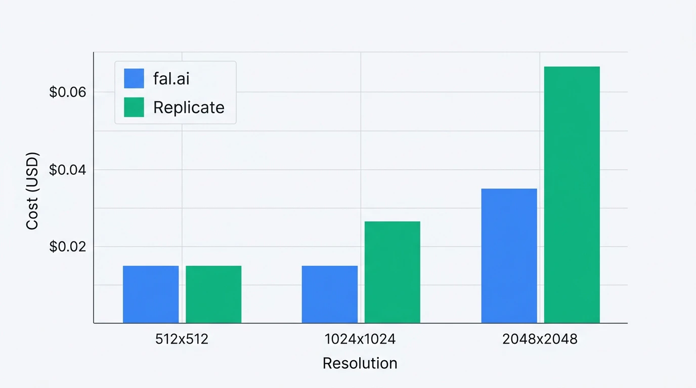 料金比較グラフ: fal.aiとReplicateの解像度別コスト比較