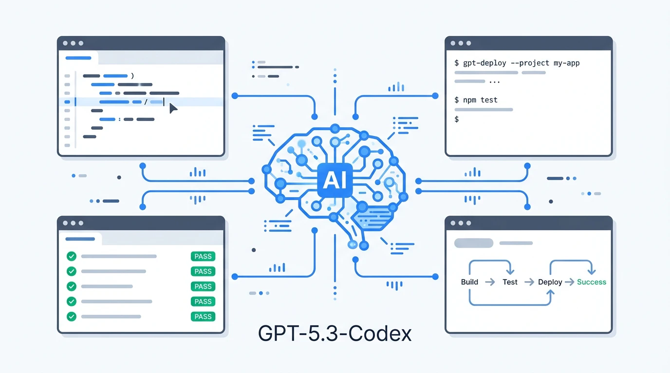 GPT-5.3-Codex エージェント型コーディングAIの概要図
