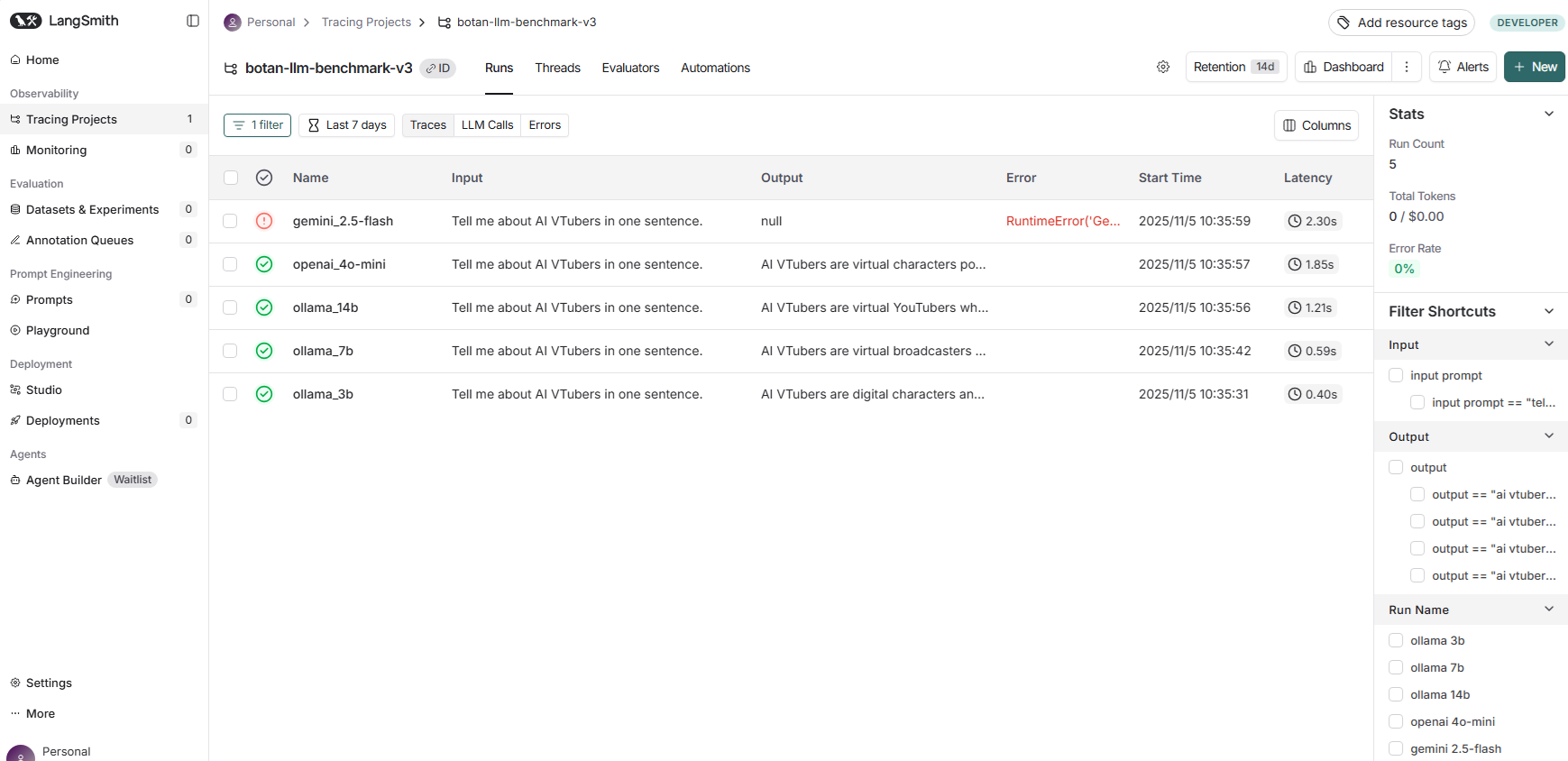 LangSmithベンチマーク結果