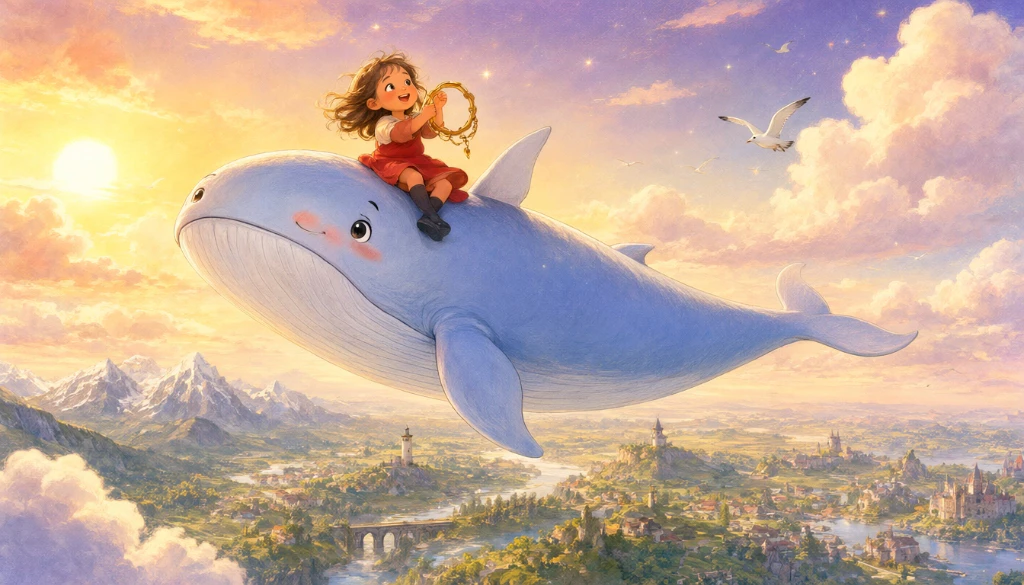 Qwen-Image-2.1 T2I生成サンプル:空飛ぶクジラ