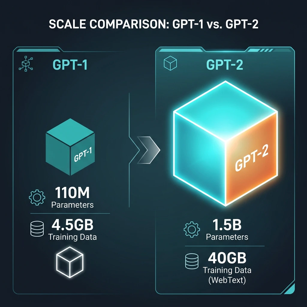 GPT-1とGPT-2のスケール比較