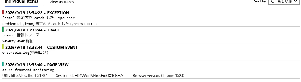 Application Insights に届いたデータ