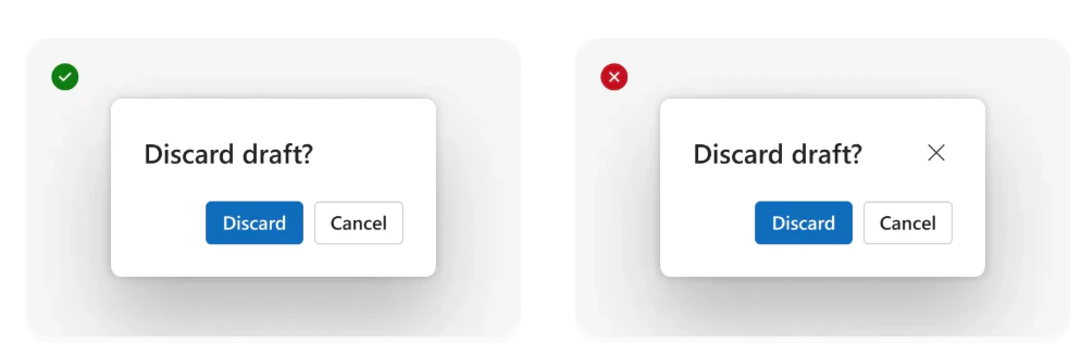 閉じるボタンの有無で分かれる modal ダイアログ