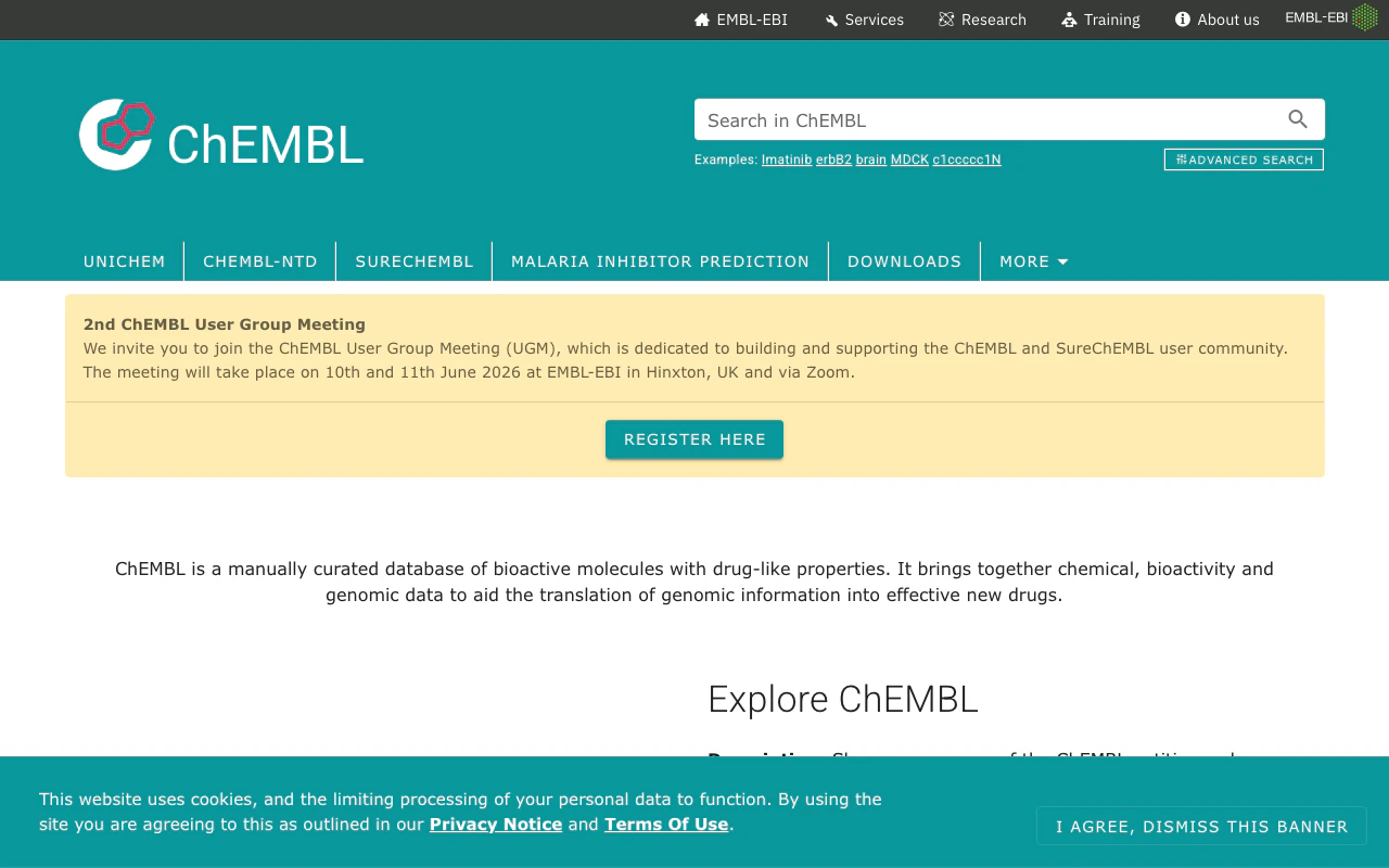 ChEMBL Database — bioactive molecules の薬物動態パラメータ検索画面